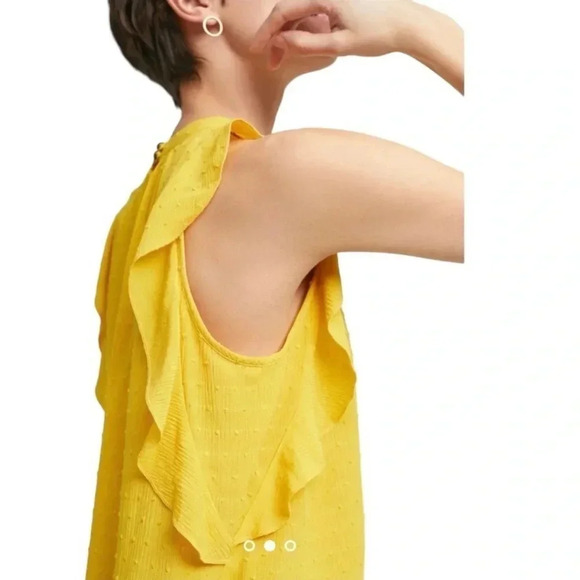 Anthropologie Maeve | Lola Swiss Dot Ruffled Mustard Yellow Blouse Size L - Picture 2 of 11